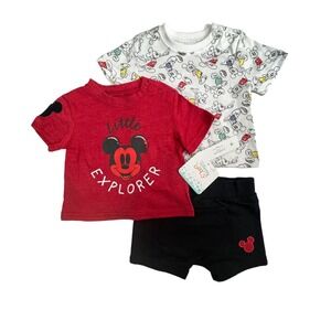 Disney Baby boy Size 3 / 6 Months 3 pc Mickey Mouse Outfit Set short shirt Red